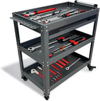 Metal 3 Tier Rolling Tool Cart with Drawer, Steel Utility Cart on Wheels, for Warehouse Garage Workshop