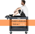 TUFFIOM Plastic Service Utility Cart with Wheels, 550lbs Capacity, Heavy Duty Tub W/Deep Shelves, Multipurpose Rolling Extra Large 2-Tier Mobile Storage Organizer, Warehouse Garage Industrial Cart