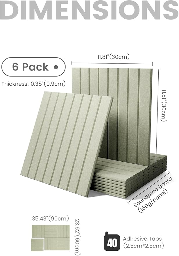 Felt Bulletin Board Tiles Large 36" x 24" Cork Board Alternative-6 Pack with 40 Adhesive Tabs, Thick Slat Wall Panels for Office Decor, Push Pin Board Wall Organizer Alternative - Sage