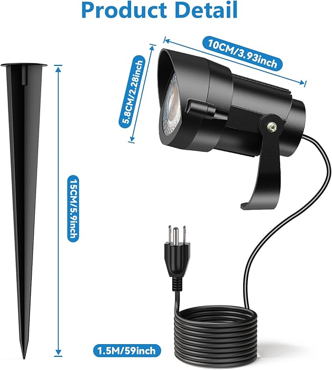 HIBOITEC 12W Spot Lights Outdoor 120V Landscape Lighting Waterproof Spotlight with 4.9ft 3-Plug LED Plug in Landscape Lights for Yard Gardern Decorations 5000K 2Packs