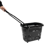 6PCS Trolley Rolling Plastic Basket Set - 35 Litre Portable Shopping Basket with 4 Wheels and Handle for Supermarkets, Retail Stores, Bookstores (Black)