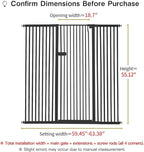 Lumizone Extra Tall Cat Gate 55.12" High Pressure Mounted Extra Wide 2025 New (17 Sizes) 1.37" Gap No Drilling Auto-Close One-Handed Operation Tall Pet Gate for Dogs(Black, 55.12" H x 59.45"-63.38" W)