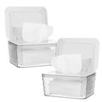 Wipes Dispenser, One-Handed Operation Wipe Holder for Baby & Adult, Seal-Designed Wipes Container for Bathroom Keep Diaper Wipes Fresh (2 Pack White)