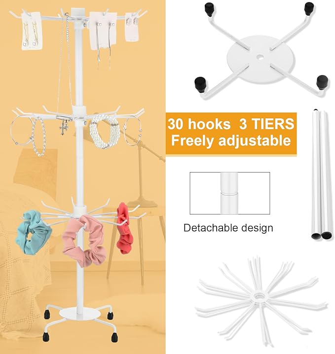 2 Pcs Spinning Jewelry Display Stand 3 Tier Rotating Keychain Earring Retail Rack Adjustable Fashion Counter Jewelry Tree Display Holder Organizer for Women Men (White)