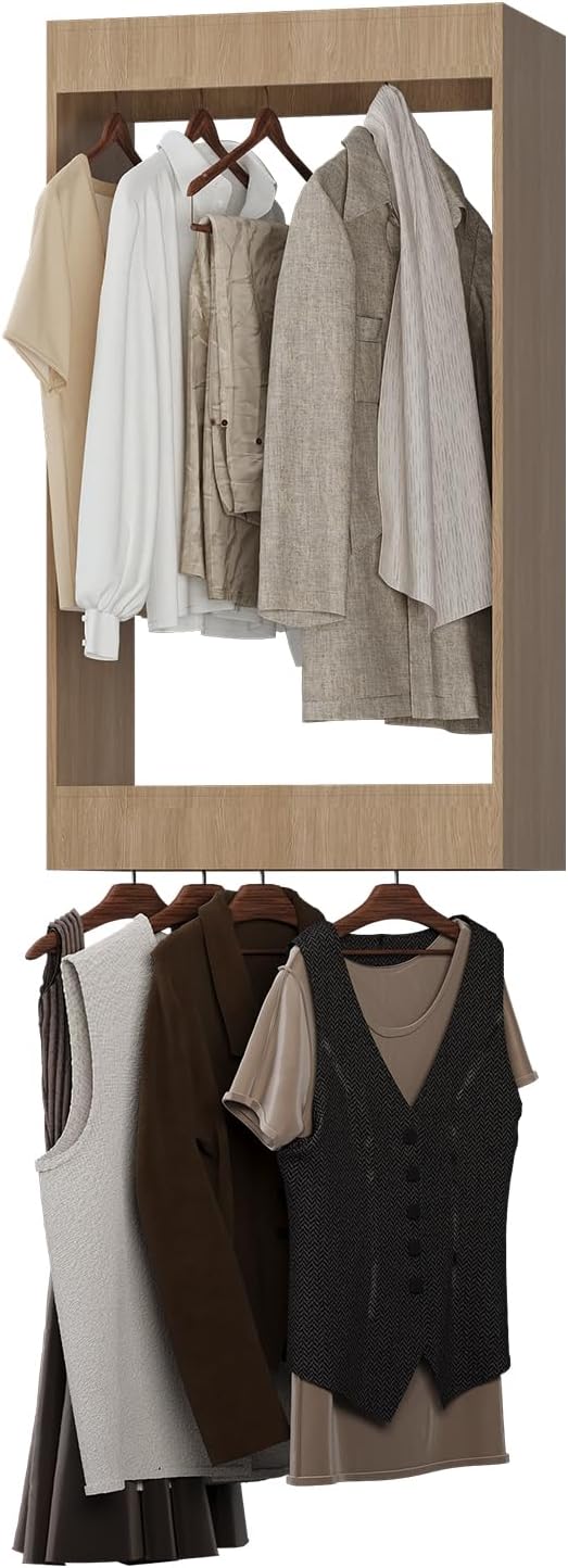 ROOMTEC 22.5" Double Hanging Closet Unit, Modular Closet System with Hanging Rod, Wardrobe Organizer for Bedroom or Walk-in Closet, Wall Mounted, Customizable Clothes Storage Unit, Wood