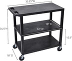 Luxor EC222-B Multipurpose Utility Cart, 32" x 18", 1.62" Thick Flat Shelves, Ergonomic Push Handle, 4" Full-swivel Casters, Locking Brake, 300 lbs Max Capacity, Black