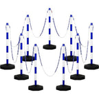 Amylove 9 Packs Traffic Delineator Post Cone with Base, Traffic Cones Safety Cones Caution Cones Plastic Stanchion Chain Safety Barriers with 6.6 Feet Link Chain and S Hooks for Parking Lot (Blue)