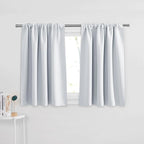 PONY DANCE Short Length Curtains for Kitchen, Solid Half Window Curtain Tiers for Bathroom Energy Saving Privacy Shade for RV Camper, 29W x 36L, Greyish White, 2 Pieces