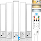 Under Cabinet Lights Wireless,Motion Sensor Light Indoor Closet Lights with Remote Control,3 Color Temps,LED Rechargeable Battery Operated,Under Counter Lights for Kitchen,Wardrobe,Stairs,5 Pack