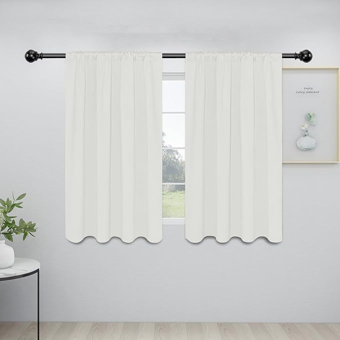 Easy-Going Rod Pocket Blackout Curtains for Bedroom, Room Darkening Window Curtains for Living Room, Thermal Insulated Noise Reduction Solid Window Drapes, 2 Panels(34x45 in, Ivory)