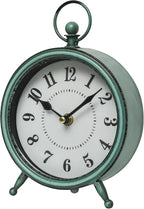 Vintage Small Rustic Green Table Clock on Stand - Decorative Desk and Shelf Clock, Battery Operated, Silent Non-Ticking Timepiece Perfect for Office, Living Room, and Bedroom Decor