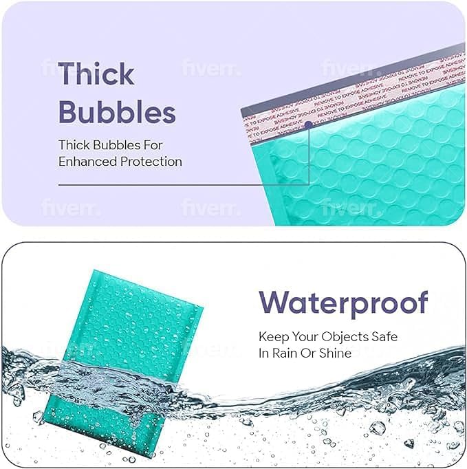 Teal Small Bubble Mailers 4x8 Inch #000 | Thick Padded Poly Mailer Envelopes | Mailing Trading card sports Card Bubble Envelopes | Water & Tear Resistant | 500 Pack Bulk