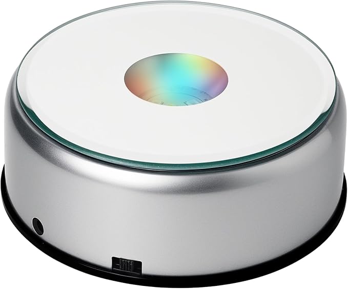 ZEERSHEE 3.9in LED Rotating Display Stand Colorful Changing Illuminated Base 360 Degree Display Spinner for Glass Art Crystals Jewelry Craft