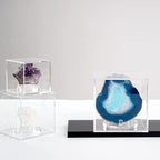Clear Acrylic Mineral Geode Fossil Coral 3-Peg Round Holder Dustproof Box, Painted Rock Agate Crystal Small Collectibles Display Stands Easel, Multiple Display Box (Large-5x5x5in, 1Pcs)