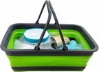 SAMMART Collapsible Basket with Handle 8L (2.1 Gallon) - Portable Outdoor Picnic Basket/Crate - Foldable Basin for Washing Dishes,Camping,Hiking (Grey/Green)