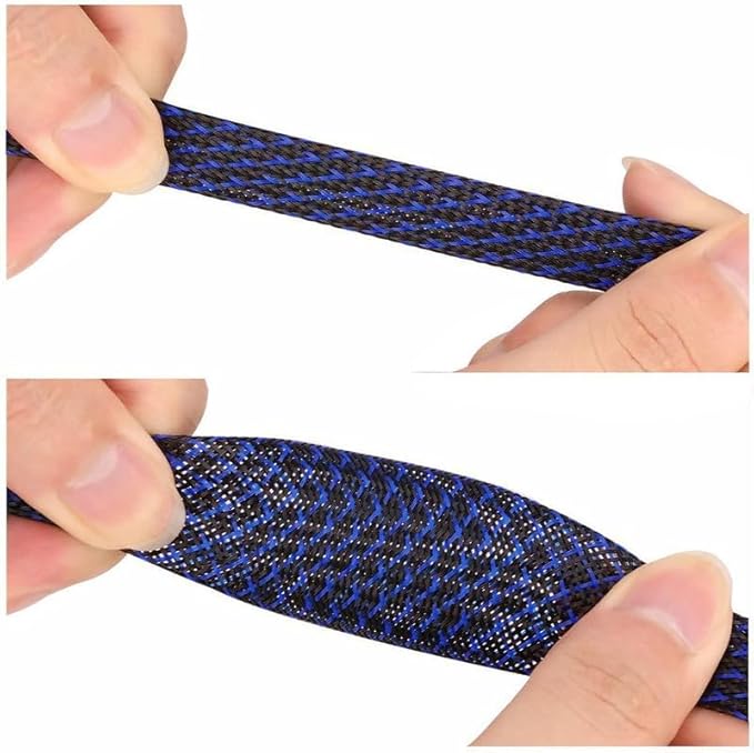 100Ft-1/4inch PET Expandable Braided Wire Sleeving,Wire Loom Cable Sleeve for TV,Computer,Home Theater,Automotive,Home Industrial,Electrical Wires,Chemical,Protect Cat from Chewing Cords,BlackBlue