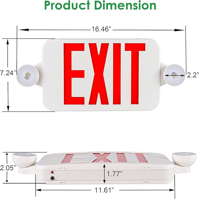 Gruenlich LED Exit Sign Combo with Emergency Lights, Adjustable Heads and Double Sided, Battery Backup, UL 924 Qualified, AC 120-277V, Commercial Emergency Exit Light for Business- 1 Pack