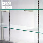 70”D * 20”W * 38”H, Freestanding LED Retail Full Vision Glass Display Case, Silvery Aluminum Frame, Two Adjustable Height Tempered Glass Shelves
