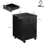 File Cabinet with Lock and Drawer, Mobile Under Desk Storage Cabinet with 360° Swivel Wheels, Wooden Filing Cabinet File Organizer for Legal/Letter/A4 Documents, Home Office Filing Cart (Black)
