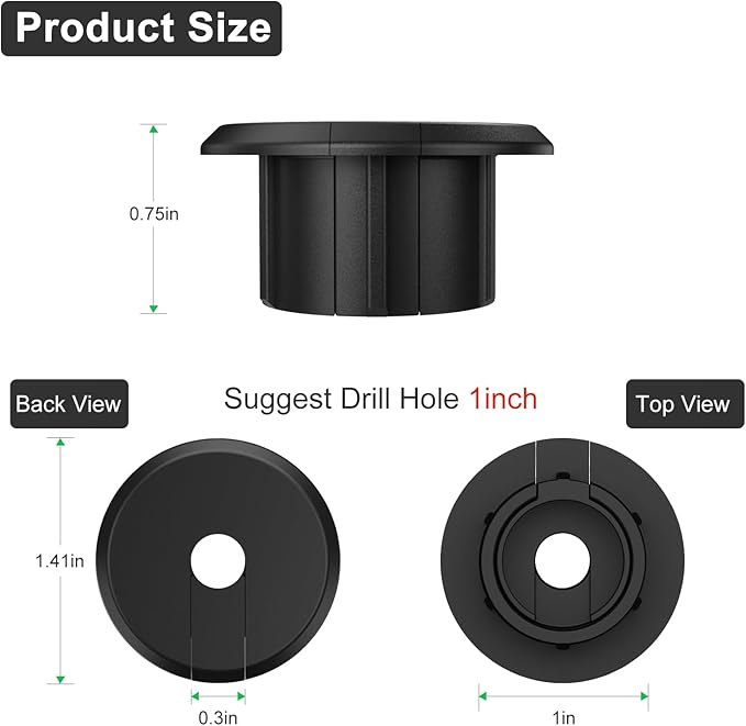 Wall Bushing Grommet for Starlink Dishy Router Ethernet adapter Cable, Starlink Cable Routing Kit Feed-Through for 1 inch Wall Hole and Furnitures Wire Hole (Black, 4 Pack)