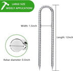 Rebar-Stakes-12-Inch-Galvanized, U Hook Trampoline Stakes 6 Pack Ground Anchors Tent Stakes Heavy Duty for Plants Anti-Rust Landscape Fabric Stakes Artificial Turf