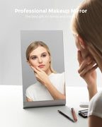Frameless Makeup Mirror for Desk, 15 Inch Aluminum Standing Table Mirror, Large Counter Top Mirror
