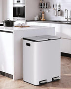 Arlopu 16Gal Dual Trash Can w/2 Built-in Box for Odor Control, Hands-Free Kitchen Garbage Bin, Recycle Waste Dustbin, Soft-Close Lid, 2 Buckets,Foot Pedal, Side Handle, Airtight,for Home (White)