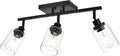 3-Light Track Lighting Kit Black Track Lighting Fixtures Bathroom Wall Sconces Ceiling Mount Kitchen Tracking Lights, Rotatable Spotlight with Clear Glass Shade for Kitchen Shop Hallway