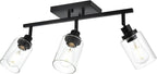 3-Light Track Lighting Kit Black Track Lighting Fixtures Bathroom Wall Sconces Ceiling Mount Kitchen Tracking Lights, Rotatable Spotlight with Clear Glass Shade for Kitchen Shop Hallway