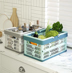 Domiella 2-Pack Foldable Storage Baskets, Collapsible PP Crates with Handles - 20L Capacity, Strong and Portable for Home Organization, Picnic and Shopping, Grey + Blue