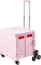 VEVOR Foldable Utility Cart, 65L Collapsible Portable Crate Rolling Cart with Stair Climbing Wheels & 360° Swivel Wheels, Hand Cart with Telescoping Handle for Shopping Office Moving Teacher, Pink