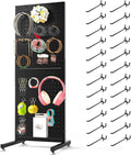 Metal Pegboard Shelf - Peg Board Display Wall Mount with 24 Hooks, 12.5x32.8 In Portable Garage Desktop Pegboard Organizer Retail Display Rack For Jewelry Hair Accessories, Mobile Phone Shop/Black