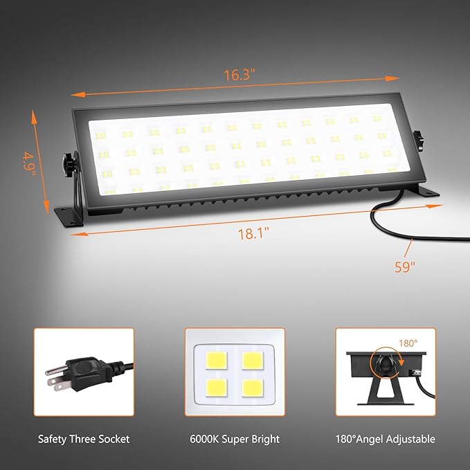 2 Pack LED Shop Lights, 100W 13000LM 6000K Super Bright LED Work Light, IP66 Waterproof Flood Light Outdoor with Plug, LED Shop Lights for Workshop, Garage, Shop, Outdoor