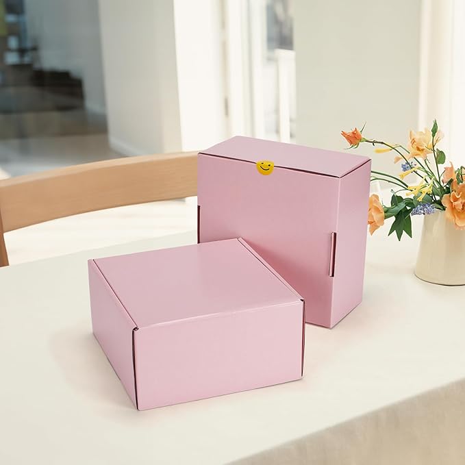 HORLIMER 8x8x4 inches Shipping Boxes Set of 25, Pink Corrugated Cardboard Gift Box for Packing, Mailing, Small Business