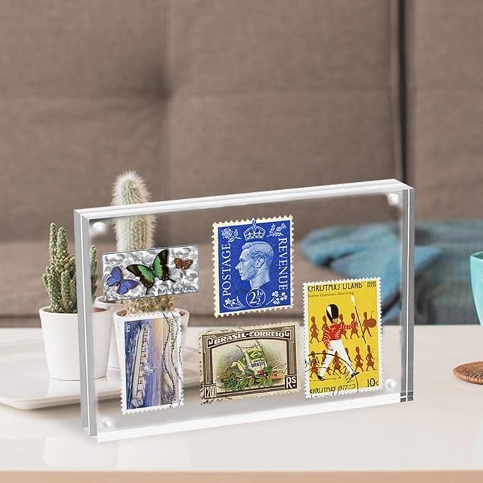 ILYXY 3 Pack Acrylic Frame 3.5x5, 20% Thicker, 20mm Thick Frameless Clear Picture Frame, Double Sided Magnetic Photo Frame, Free Standing Desktop Display Stand Acrylic Picture Frames