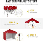 CROWN SHADES 10X10 Comercial Instant Canopy Pop Up Tent with Center Lock, 300D Fabric, 4 Sidewalls, Sto'N Go Bag, Red