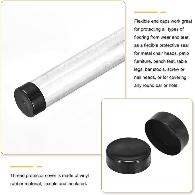 uxcell 4pcs Rubber End Caps 150mm(5 15/16 Inch) ID x 80mm(3 1/8 Inch) H Vinyl Round End Cap Cover Screw Thread Protectors Black