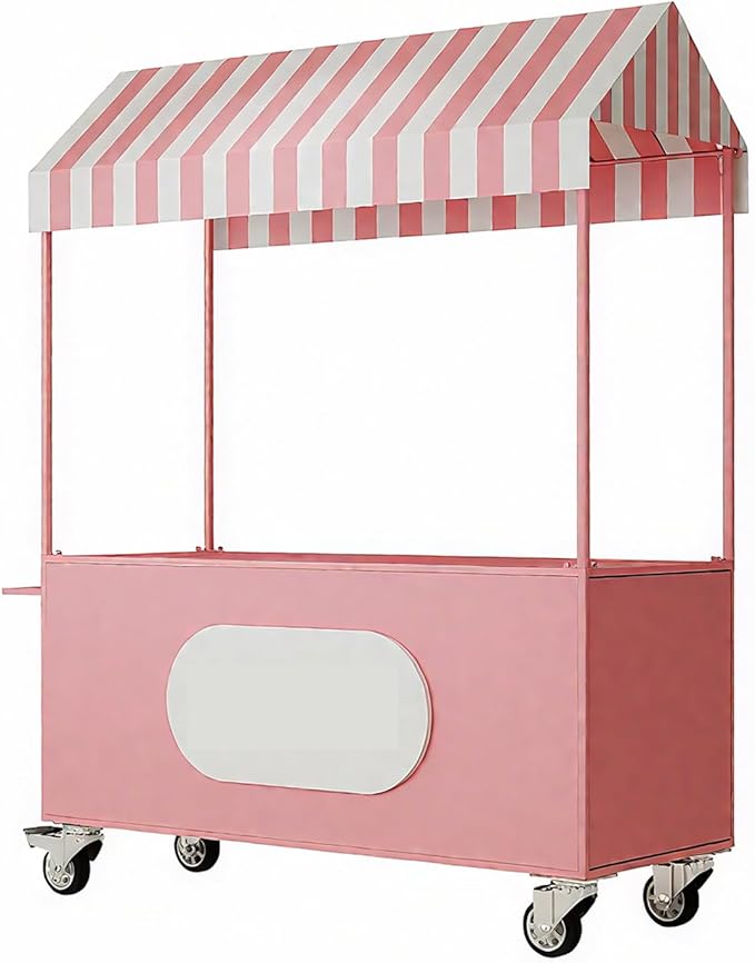 Outdoor Vendor Cart, Portable Cart with Canopy, Commercial Business Mobile Street Food Vendor Carts, Foldable Vending Stand Kiosk Display Trolley with Canopy for Markets (Orange)