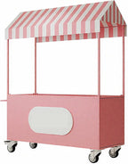 Outdoor Vendor Cart, Portable Cart with Canopy, Commercial Business Mobile Street Food Vendor Carts, Foldable Vending Stand Kiosk Display Trolley with Canopy for Markets (Pink)