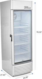 PremiumLevella PRF155DX Glass Door Display Refrigerator 15.5 cu ft Commercial Beverage Cooler Merchandiser With Customizable Lightbox - Silver