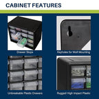 Akro-Mils 16-Drawer Plastic Storage Cabinet | 10-1/2 x 6-1/2 x 8-1/2 Inch | Black | Model 10116 | Garage Organization