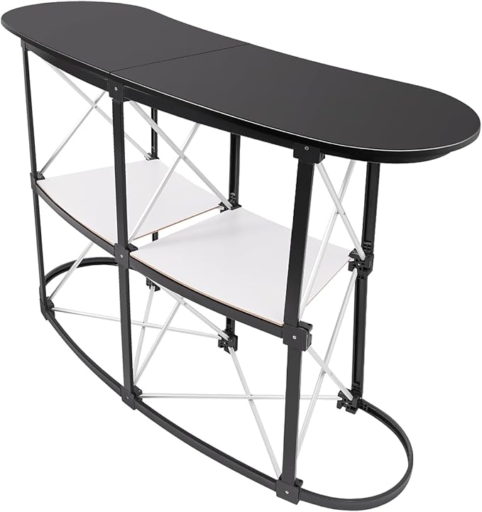 Portable Trade Show Podium Table Display Exhibition Counter with Streamlined Design Foldable Promotion Retail Bar Table for Hotels, Shops, Shopping Malls, Halls