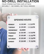 Metal Business Hours Sign with Suction Cups - Magnetic Open Closed Display Board for Storefront Window, Glass Door, Tile Wall & Counter - Changeable, Reusable & Rust-Resistant Steel Kit