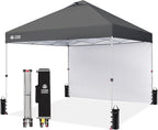 CROWN SHADES 12x12 Pop Up Canopy Tent Instant Commercial with 150D Silver Coated Fabric Including 1 Removable Sidewall, 4 Ropes, 8 Stakes, Weight Bags, STO 'N Go Bag, Grid Grey