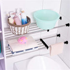 BAOYOUNI Adjustable Closet Shelf Expandable Shelves Tension Rod Hanger Space Saving Storage Rack Organizer Divider for Wardrobe, Cupboard, Kitchen, Bathroom Use, Black, 2 Pack