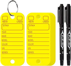 200 Pcs PVC Tags with Labels and Rings, Car Key Tags for Organization, Identifiers, and Luggage Tags with 2 Pcs Markers, Plastic Keychain Tags for Car, Truck, and Dealer Use (Yellow)