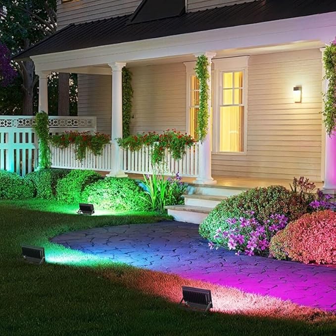 LED Flood Light Outdoor 80W, 800W Equivalent 8000LM Color Changing Stage Spotlight with APP Control, DIY Scenes - Timing - Warm White 2700K - Smart RGB Landscape Uplight, 43 Modes, IP66 Waterproof