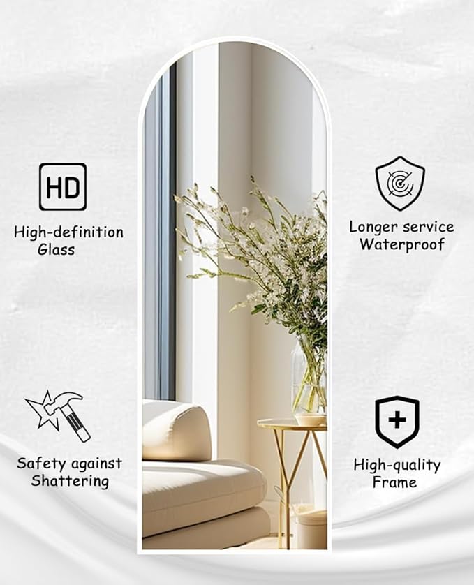Floor Length Mirror, 71"x26" Arched Full Length&Standing Hanging or Leaning&Freestanding Full Body Mirrors, Wall Mounted Mirror with Thin Aluminum Frame (White)