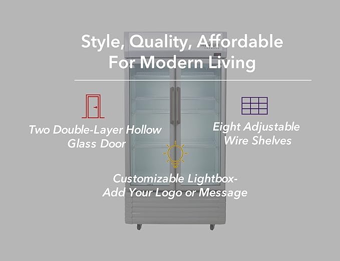 PremiumLevella PRN165DX Glass Door Display Refrigerator 16 cu ft Commercial Beverage Cooler Merchandiser With Customizable Lightbox - Silver
