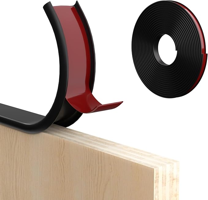 U-Shape Edge Banding, 0.8 inch x 40ft Edge TPE Self Adhesive Veneer Edging Trim Flexible Edge Protector, Strip for Countertop Cabinets Table Restoration Shelves, Black